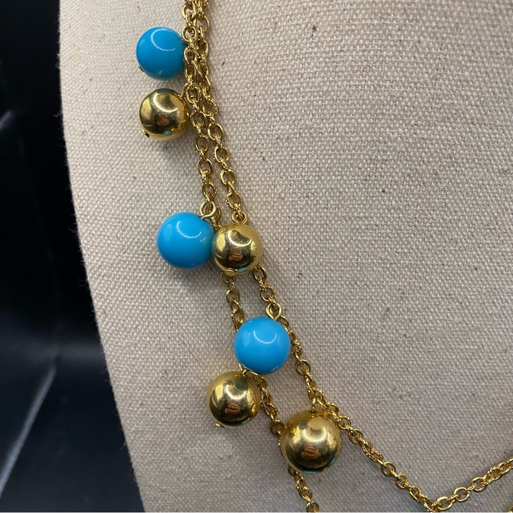 KJL Kenneth Jay Lane Gold and Blue Beaded Necklace - Picture 3 of 8